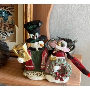 Kurt Adler Signed Christmas Couple Snowman Snow-woman Bundled Up Figurine Winter